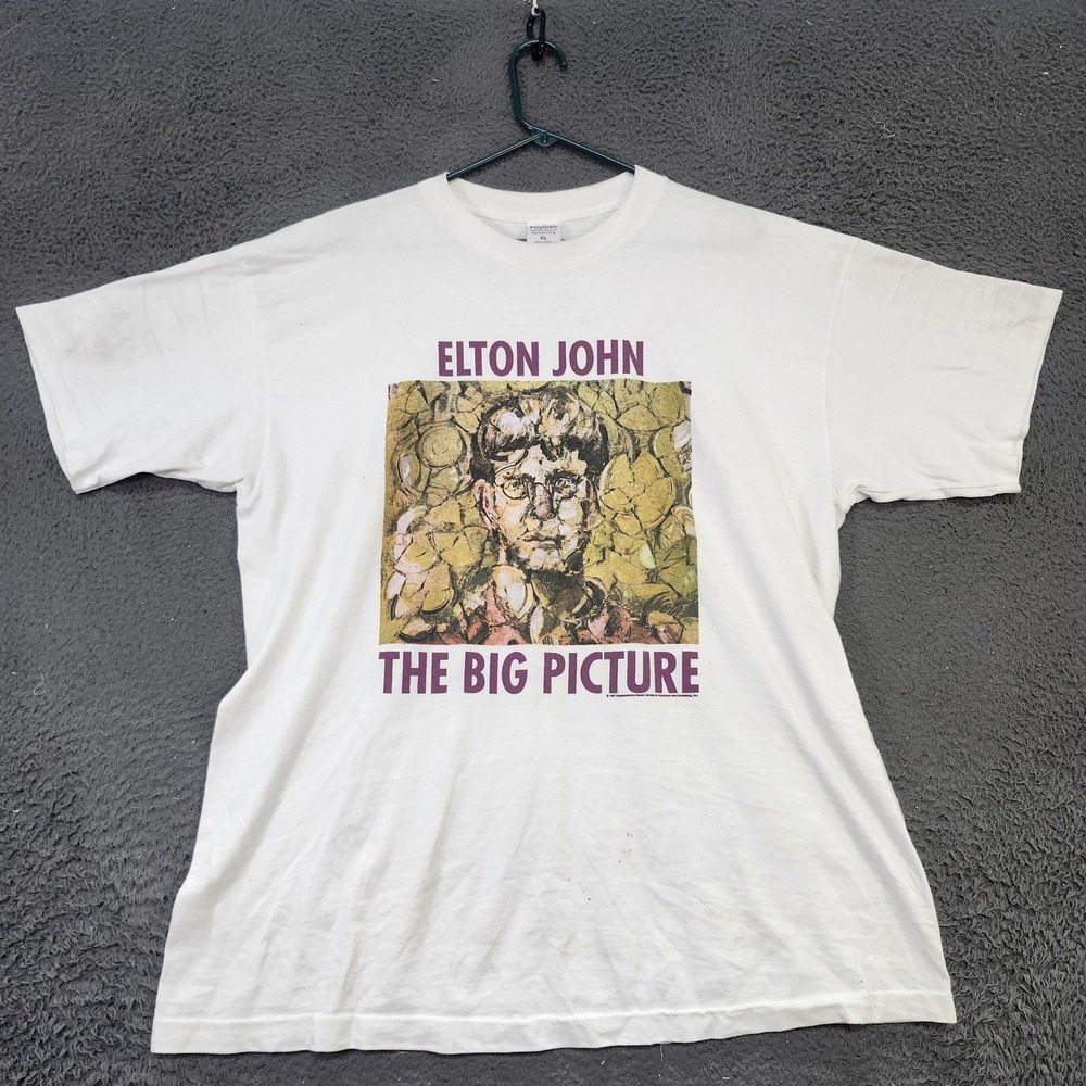 Vintage Elton John PolyGram Shirt Mens XL White Big Picture Concert Tour 90s Tee